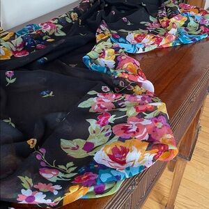Scarf or Wrap - black with vibrant floral edging
